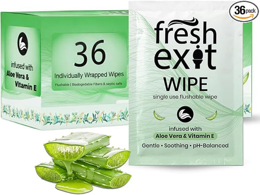 Flushable Wipes for Adults – 36 Individually Wrapped Biodegradable Wet Wipes, Travel Size, Extra-Large Unscented, hypoallergenic – Feminine Hygiene & Personal Care Wipes