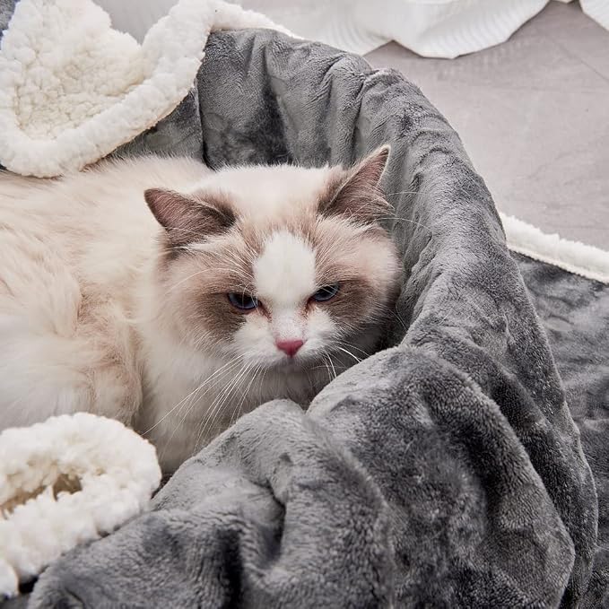 Pet Blankets for Cats - Waterproof Cat Blanket Washable - Sherpa Fleece Puppy Blanket, Soft Plush Reversible Throw Protector for Bed Couch Car Sofa, 25"X30", Dark Grey