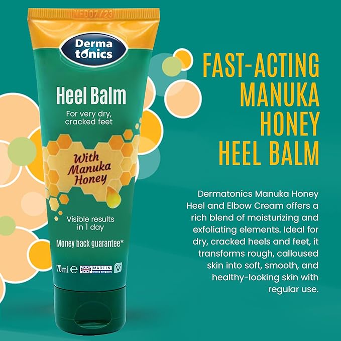 Dermatonics Foot Cream for Dry Cracked Heels - 25% Urea with Manuka Honey, Intensive Moisturizing Heel Treatment, Callus Remover, Exfoliating Care for Rough Feet Elbows Hands - Skin Repair, 2.37 oz