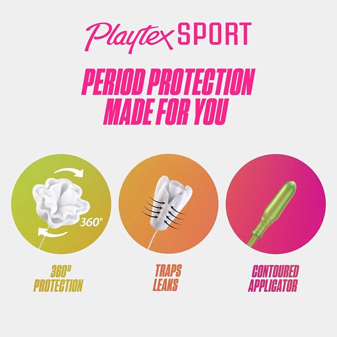 Playtex Sport Tampons Super Absorbency, Fragrance-Free - 48ct | Super Tampons for Women, Feminine Care, Playtex Tampon with 360 Leak Defense (Pack of 2)