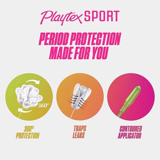 Playtex Sport Odor Shield Tampons Super Absorbency, Unscented - 16ct | Super Tampons for Women, Feminine Care, Playtex Tampon with 360 Leak Defense and Odor Control