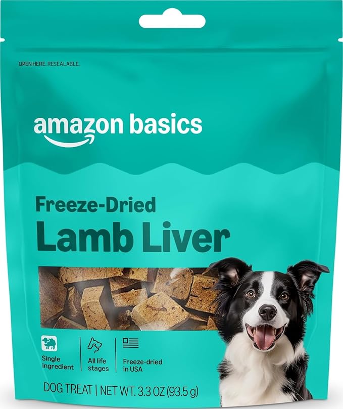 Amazon Basics Freeze-Dried Raw Single Ingredient Dog Treats, Lamb Liver, High Protein, Healthy Training Treats or Meal Topper for all Dogs, Grain-Free, 3.3oz (Previously Wag)