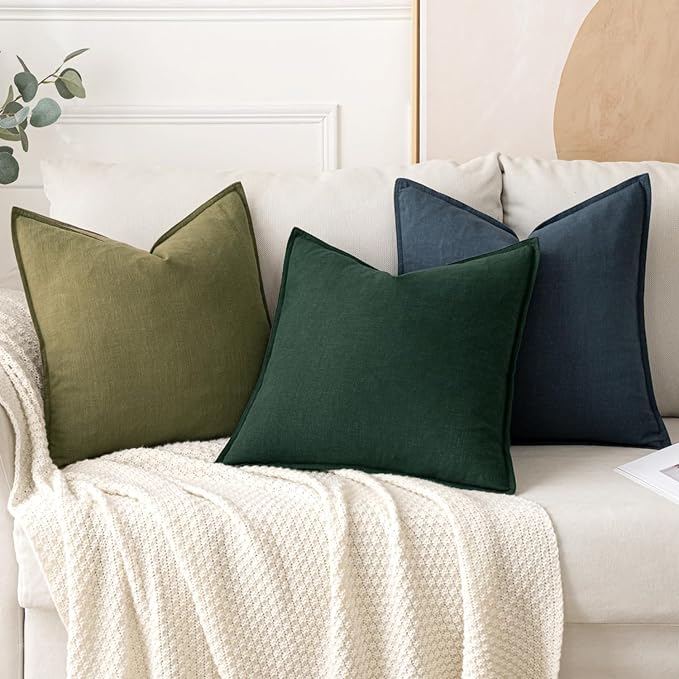 MIULEE Decorative Linen Euro Sham Pillow Covers 24x24 Dark Green | Boho Farmhouse Christmas Couch Throw Pillows for Bed, Pack of 2 Accent Modern Pillowcases, Sofa Livingroom Home Decor