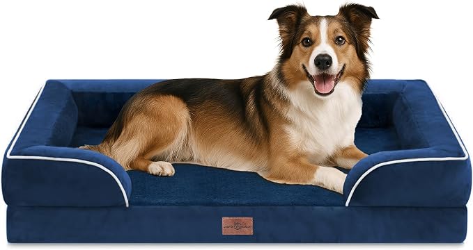 Comfort Expression Waterproof Orthopedic Dog Beds for Large Sized Dog | Supportive Egg Crate Foam Large Pet Bed with Removable Bolsters, Dog Couch with Washable Cover & Non-Slip Bottom, 38x25 Inch