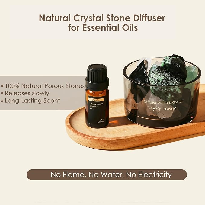 Crystal Stone Aroma Diffuser with Essential Oils for Home, Bathroom, Office, Home Decor & Fragrance 2 in 1, Chic Aromatherapy Gift Set (Jasmine Scent)