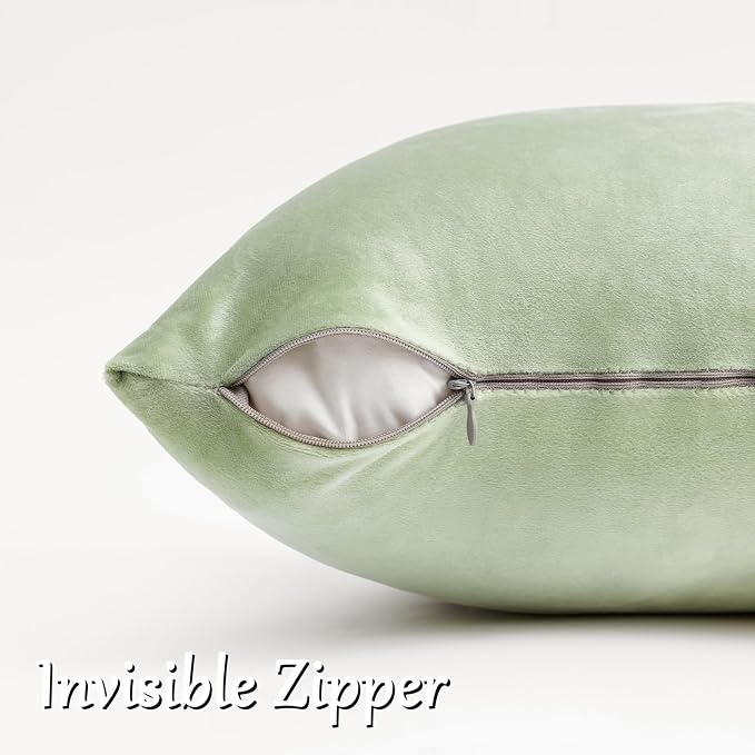 GIGIZAZA Sage Green Velvet Throw Pillow Covers 12x20 Pack of 2 | Decorative Lumbar Pillows for Couch Sofa,280gsm Soft Textured Fabric,Modern Pillowcases,Luxury Cushion Covers