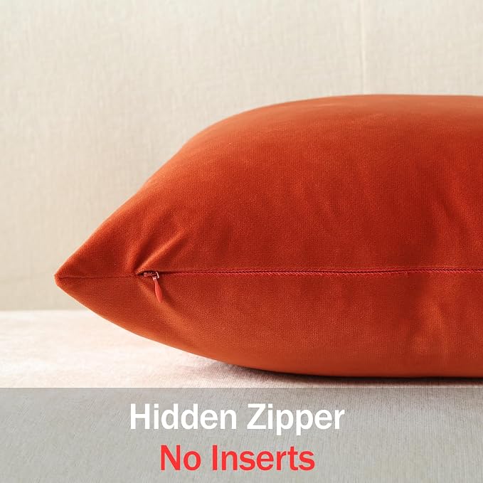 Throw Pillow Covers 20x20 Burnt Orange: Pack of 2 Cozy Soft Velvet Square Modern Luxury Decorative Throw Pillow Cases for Sofa Couch Living Room Bed Home Decor