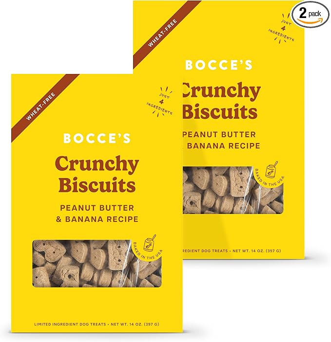 Bocce's Bakery PB & Banana Flavor Dog Biscuit Treats Bundle, 14 oz (2 Pack) | Oven Baked, Wheat-Free Everyday Dog Treat Biscuits - Made with Real, Limited Ingredients and Baked in The USA