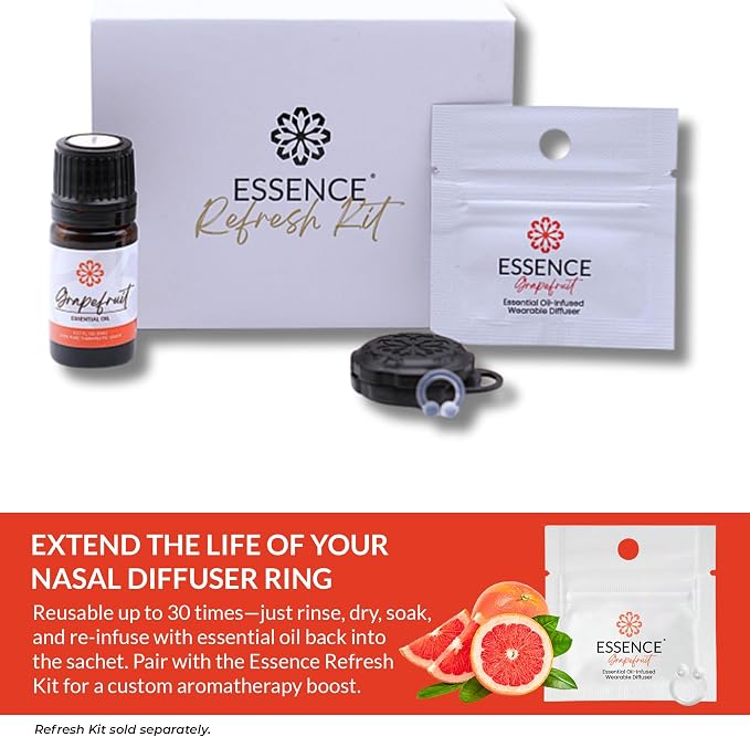 Essence Wearable Aromatherapy Nasal Diffuser – Grapefruit Essential Oil Nose Ring Silicone Inhaler for Stress & Mood Support - Made in USA & Travel-Friendly