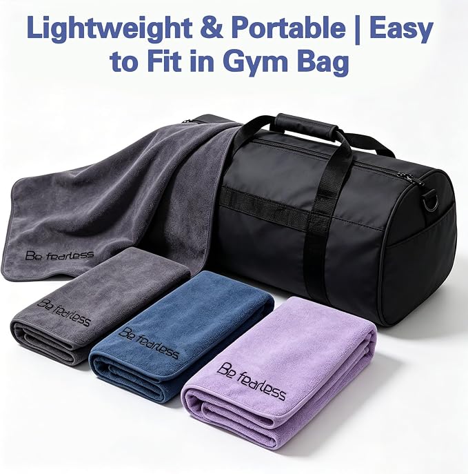 BOBOR Gym Towels for Men and Women, 3 Pack 15 x 30 Inch Microfiber Workout Towels, 400 GSM Quick Dry Sweat Towels with Center Hanging Loop, Soft Absorbent Sports Towels for Yoga, Running, Swimming