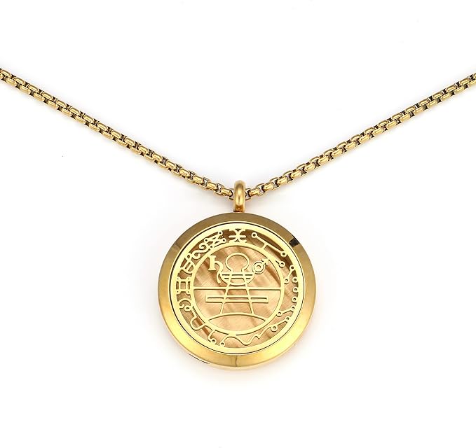 18K Gold Protection Secret Seal of Solomon Wealth Fortune Amulet Essential Oil Necklace, 316L Stainless Steel Best for Aromatherapy-Perfume, Fragrance, Scent Diffusers for Gift