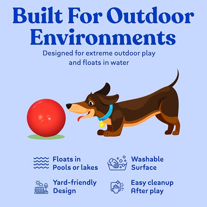 Doggie Dooley Virtually Indestructible Dog Ball - 14 Inch Hard Plastic Interactive Dog Toy for Large Breeds Over 75+ lbs - Built for Herding & Push Play - Floats in Water, Made in USA - Red