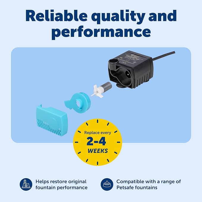 PetSafe Replacement Pump, Submersible, Compatible with Drinkwell Fountains | Fits Ceramic, Stainless Steel & 360 Pet Fountains, Quiet, Submersible, Includes Pump, 5.5 Ft Cord