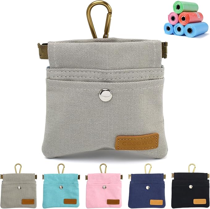 Dog Treat Pouch for Pet Training, Carabiner & Magnetic Buckle, Grey