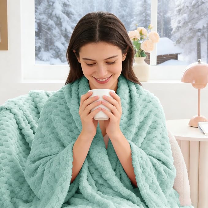 BEDELITE Haze Blue Twin Blanket for Couch, Soft Cozy Gifts for Women, 60*80 | 3D Jacquard Decorative Fleece Blanket, Super Soft Plush Throws, Cute Birthday Gift for Women & Men, Suitable for All Seasons