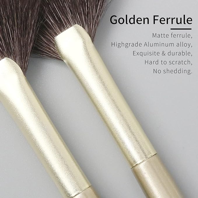 Fan Makeup Brush, Natural Hair Makeup Brush, Eye Makeup Fan Brushes, Small Powder Brushes, Nose Contour Brush for Makeup, Detail Blush Brush, Natural Blush Brushes Fluffy. Gold, E209