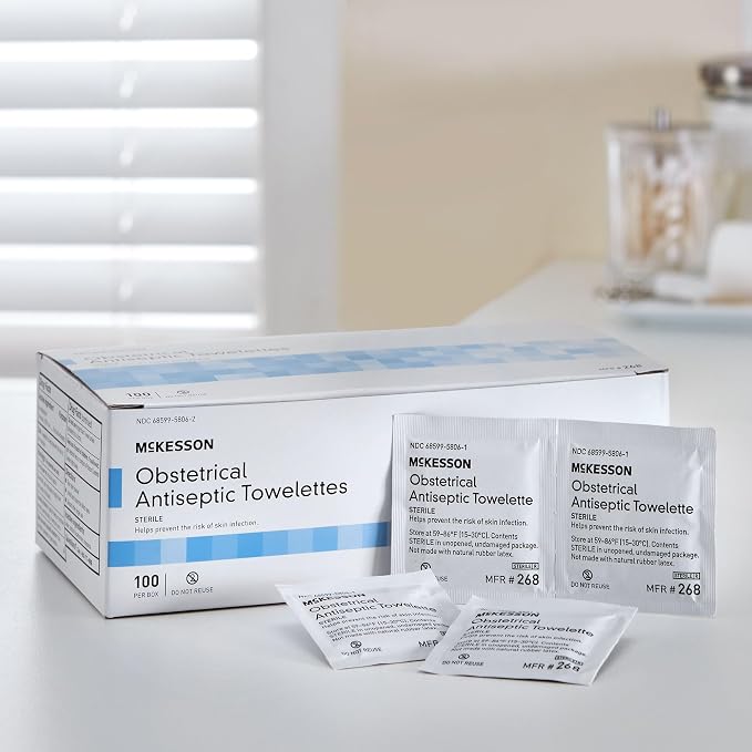 McKesson Obstetrical Antiseptic Towelettes Wipes, Sterile, Individual Packet, Clean Scent, 100 Count, 10 Packs, 1000 Total