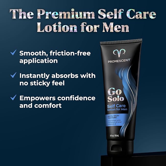Promescent Go Solo Lotion for Men, Natural Unscented Moisturizing Ingredients with Coconut Oil and Sweet Almond Oil, Creamy Natural Texture, Fast-Absorbing, Made in The USA, 4 fl oz