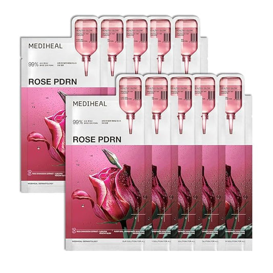 Mediheal Essential Face Mask [PDRN] Healthy Glow 10 pcs. with 99% Purity White Rose PDRN for Glass Skin, Pore Care, Skin Firming - Home Skin Care & Vegan Formula Korean Beauty Sheet Mask