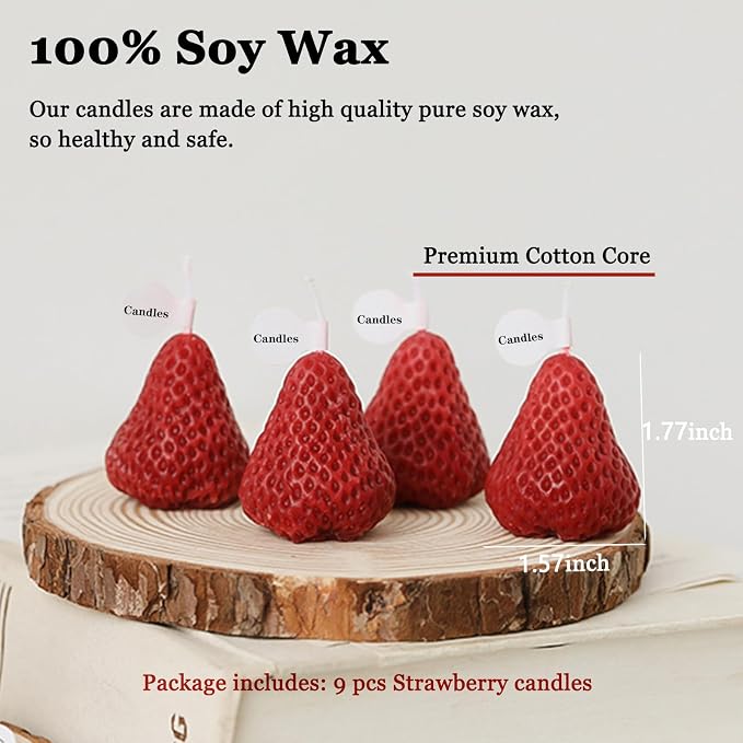 Strawberries Candles Gifts for Women, Aromatherapy Candle, Room Decor Cute Strawberries Shaped Scented Candles, Aesthetic Decorative (6 Red and 3 Pink, 3 Inch)
