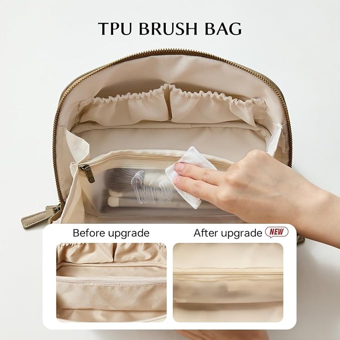 EACHY Travel Makeup Bag, Large Capacity Cosmetic Bag for Women, Waterproof PU Leather, Flat Open Portable Toiletry Bag for Skincare, Brushes & Travel Essentials