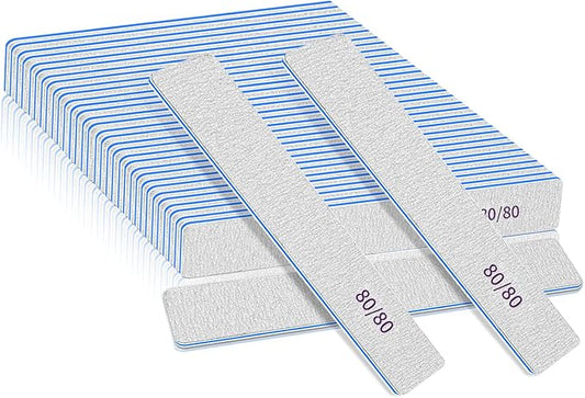 25 Pcs Nail Files 80/80 Grit for Acrylic & Gel Nails, Double Sided Emery Board for Home & Salon Use