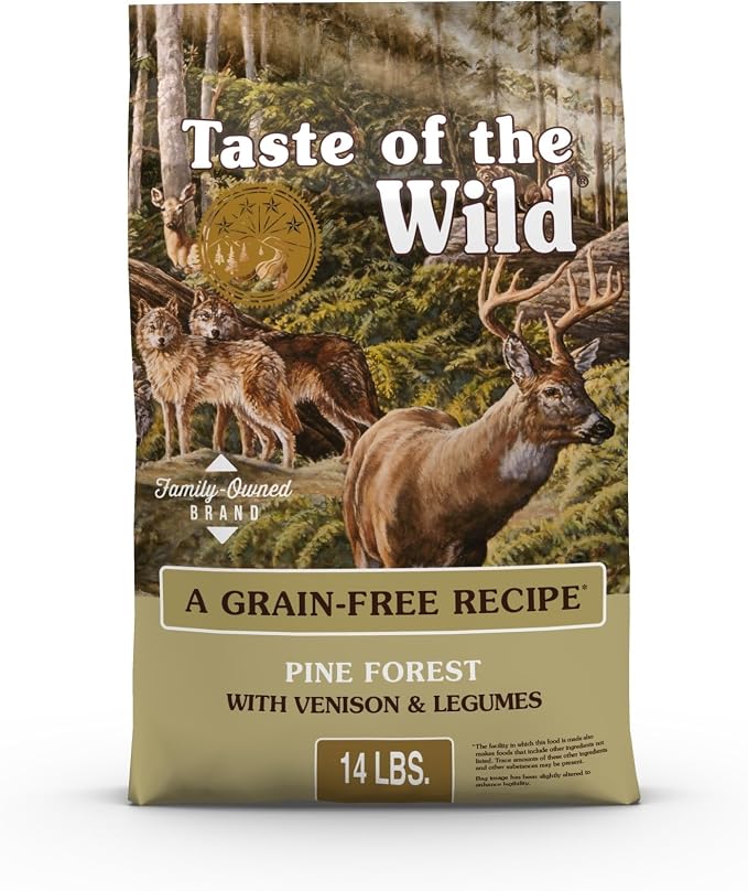 Taste of the Wild Pine Forest Dry Dog Food, Venison & Legumes, 14lb | Puppy, Adult & Senior Dogs |Grain Free Recipe* |Nutrient Dense to Help Support Peak Health |Probiotics for Digestive Support