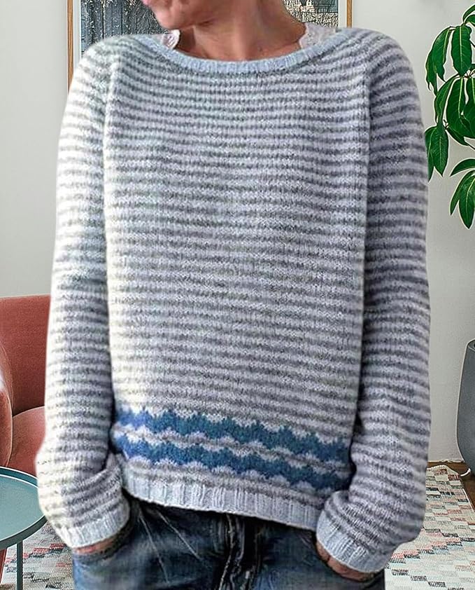 Zhyaj Fair Isle Sweater for Womens Winter Long Sleeve Vintage Knitted Sweater Casual Fall Crew Neck Pullover Sweaters