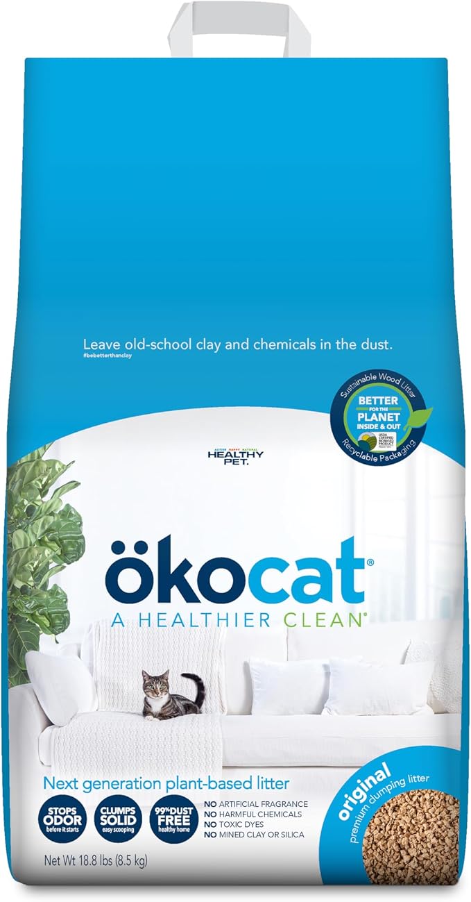ökocat Original Natural Wood Clumping Cat Litter, Odor Control 18.8 lbs