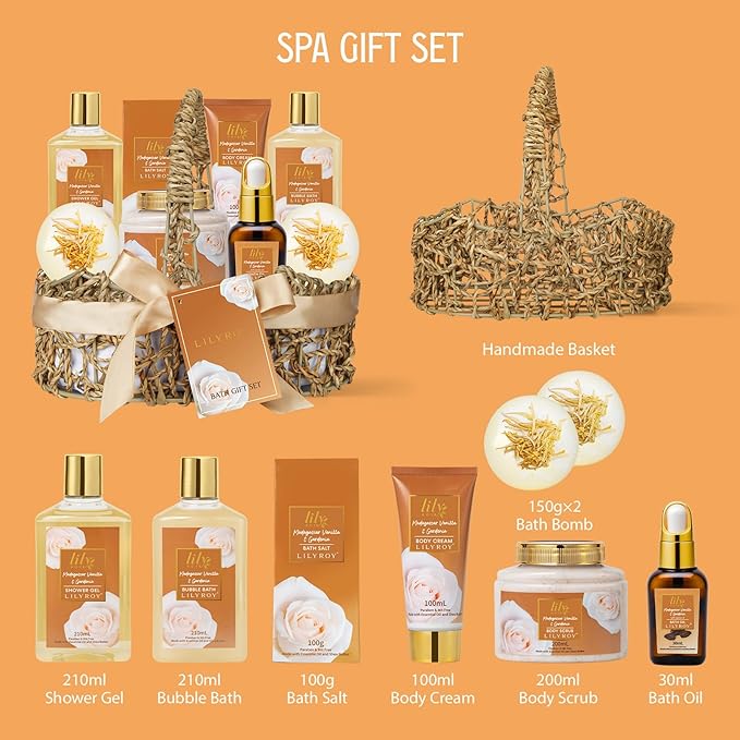 Mother's Day Gift Basket for Mom, Gifts for Women, Spa Gift Basket for Women - Vanilla Bath and Body Gift Basket Set, Pampering Spa Kit | Christmas Birthday, Perfect Holiday Gift for All Occasion