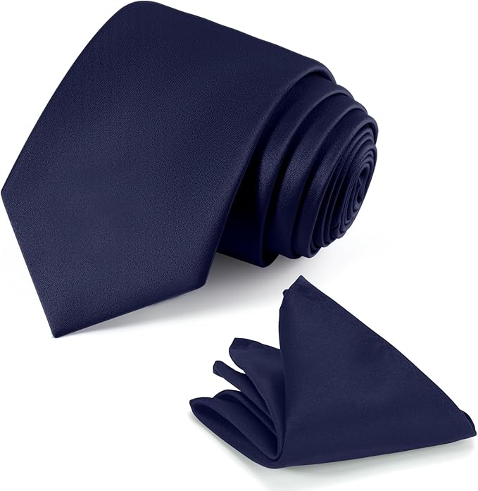 Black Tie Set in Gift Box Mens Solid Color 3.15" (8CM) Black Necktie and Pocket Square Set