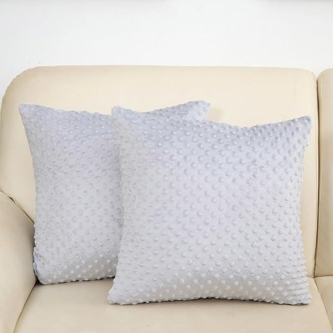 Water Resistant Polyester Pillow Inserts with Plush Dot Cover | Pack of 2 Square Form Indoor Decorative Pillow, Bed and Couch Pillows, 18 x 18 Inches, Gray