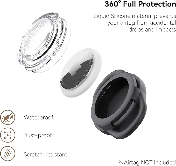 Waterproof AirTag Holder for Dog Collar, Soft Slide-On Dog AirTag Holder | Full-Body Protection, No-Dangle Fit, Ultra-Durable, Lightweight, Tool-Free Installation, Clear Cover, Fits Dog & Cat Collars
