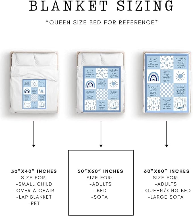 Baptism Gifts for Boys, Baptismal Gift Blanket 60"x50", Christian Present, Religious Bible Goddaughter/Godson Catholic Gift Ideas Throw Blankets, Baptism Favors Christening Gift for Boy