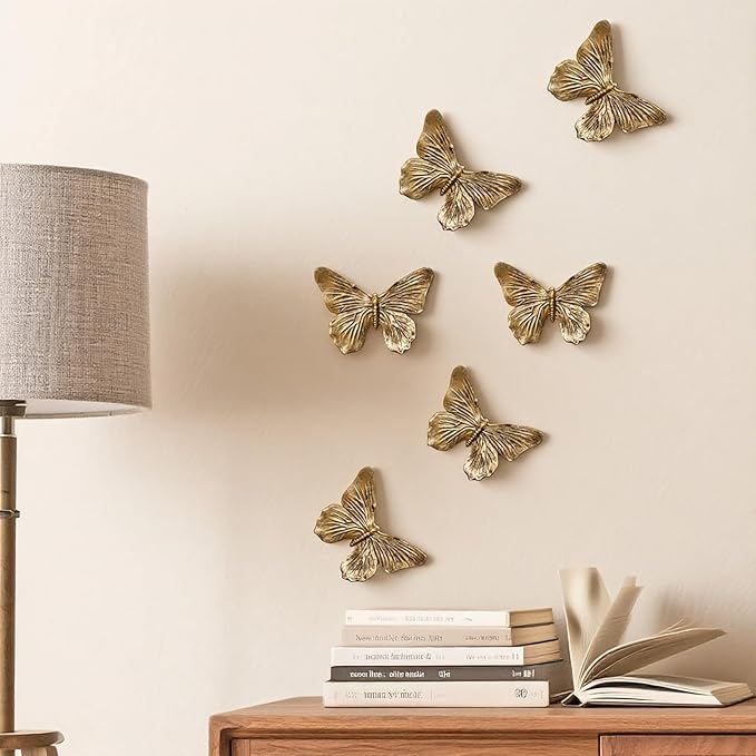GUSFREUD 3D Butterfly Wall Decor Set – Resin Wall Decor for Living Room, Bedroom, Bathroom, Dining Room, Outdoor and Gallery Walls - Antique Copper - Set of 6