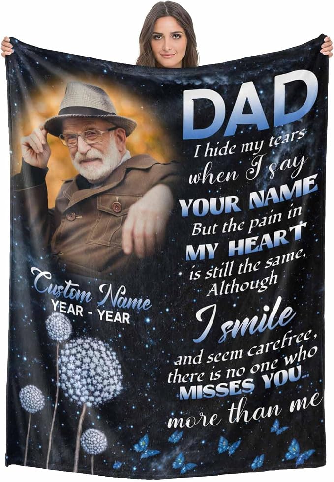 Custom Memorial Blanket with Photo - Sympathy Gift for Loss of Loved One | Personalized Sympathy Blanket for Loss of Dad Mom Memory of Loved One Gifts, Made in USA
