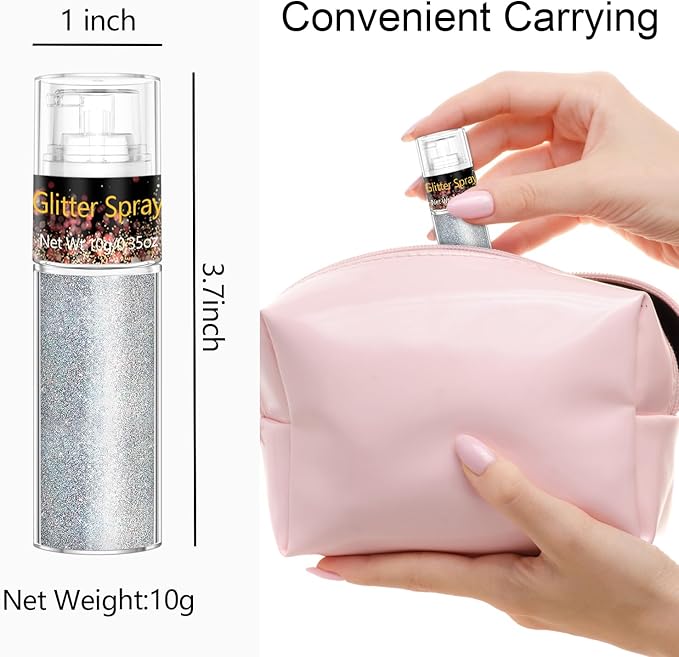 Hair and Body Glitter Spray, 1PC Silver Glitter Hairspray Dry Powder Makeup for Clothes, Festival Rave Prom Loose Sparkle Powder,Holographic Ultra Fine Resin Glitters for Crafts (1PC Silver)