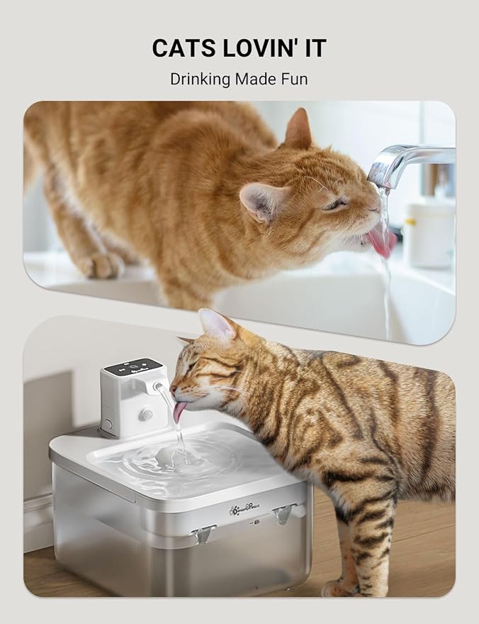 DownyPaws Cat Water Fountain Cordless, Pet Fountain, 84oz/2.5L, White | Wireless Cat Drinking Water Fountains for Cats Indoor, Fursink , Battery Operated, Motion Sensor, Ultra Quiet Pump, BPA-Free