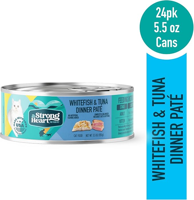 A Strong Heart Cat Food, Whitefish & Tuna Paté, 5.5oz, 24pk | Real ocean whitefish & tuna, paté texture, made in USA, all life stages