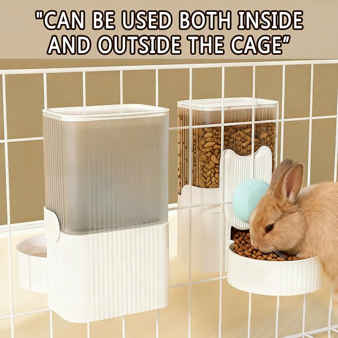 kathson Rabbit Feeder for Cage,Bunny Water Bottle,Pet Food Dispenser,Blue | Gravity Automatic Guinea Pig Feeder Waterer Set,Hanging Small Pet Food Bowl Feeding Station for Ferret Chinchilla Cat Puppy