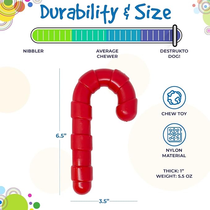SodaPup Candy Cane – Durable Dog Chew Toy Made in USA from Non-Toxic, Pet Safe, Food Safe Nylon Material for Mental Stimulation, Clean Teeth, Fresh Breath, Problem Chewing, Calming Nerves, & More