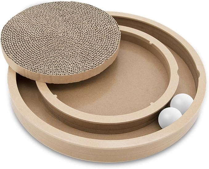 Catify Spin n' Scratch Interactive Cat Scratcher - Round | Corrugated Cardboard, Interactive Ball toys, Durable, Non-Slip, Indoor Furniture Protector, For Kittens and Cats