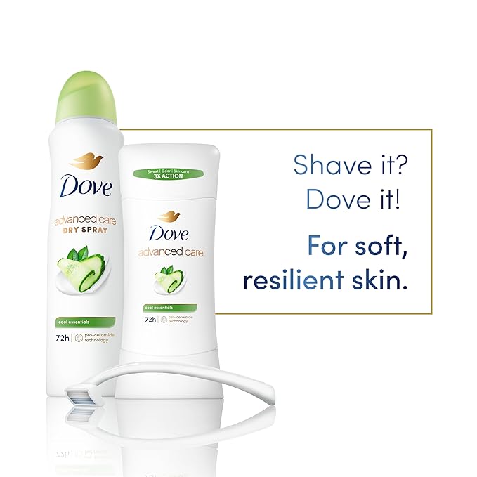 Dove Advanced Care Anti Deo Stick Cool Essentials Twin Pack for helping your skin barrier repair after shaving 72 h odor control and all-day sweat protection with Pro Ceramide Technology 2.6 oz
