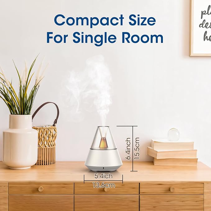 Ultrasonic Essential Oil Diffuser, 150ML Modern Aromatherapy Diffuser with Candle Light, 2 Mist Mode, Remote Control, Auto-Off, Small Cool Mist Humidifier for Home Bedroom Office Yoga, White