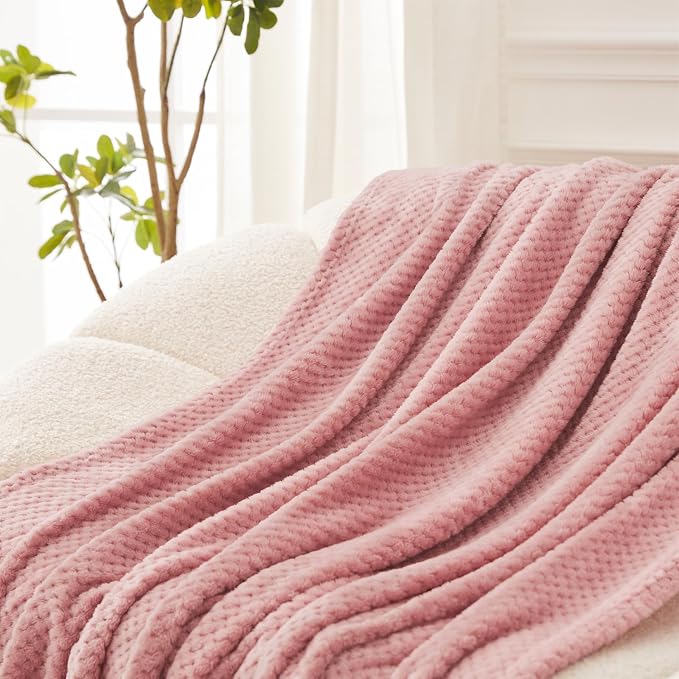 Exclusivo Mezcla Soft Waffle Fleece Bed Blanket King Size, Pink | Lightweight Plush Blanket for Bed, Bedroom, Cozy Flannel with Waffle Texture, Stylish Home Decor, All Season, 104x90 Inches
