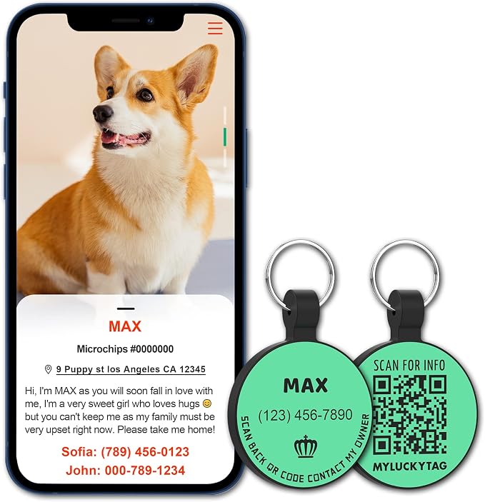 MYLUCKYTAG Silent Silicone QR Code Pet ID | Personalized Dog & Cat Collar Tag | Online Profile with Scanned Location Alert Email