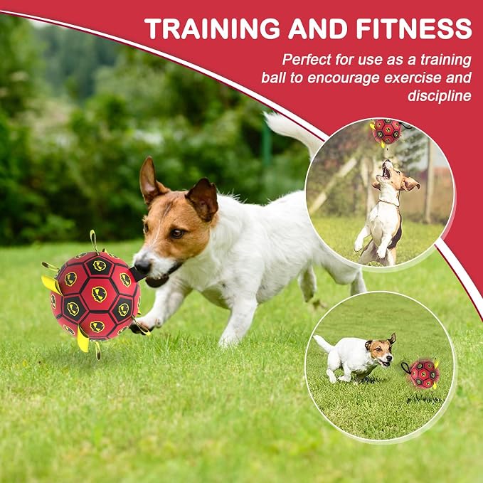 Interactive Dog Toy Balls with 4 Layers, World Cup Dog Soccer Ball with Straps, Durable Dog Balls with Skull Pattern, Waterproof Advanced Football Pets, Indoor & Outdoor Use(6 Inch)