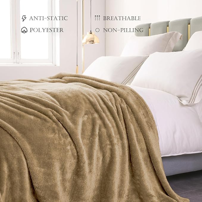 Exclusivo Mezcla Fuzzy Plush Fleece Bed Blanket Queen Size, Brown | 90x90 Inches, Super Soft and Cozy Bed Blanket, Fluffy Decorative Bedding for Livingroom, Bedroom, All Season
