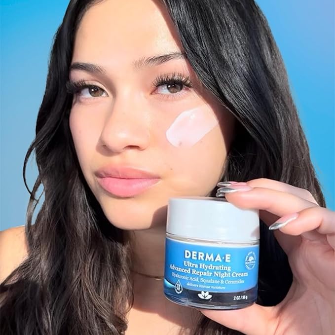 Derma E Ultra Hydrating Night Cream, Advanced Repair Overnight Face Moisturizer with Hyaluronic Acid to Replenish, Smooth and Nourish Skin, 2 oz