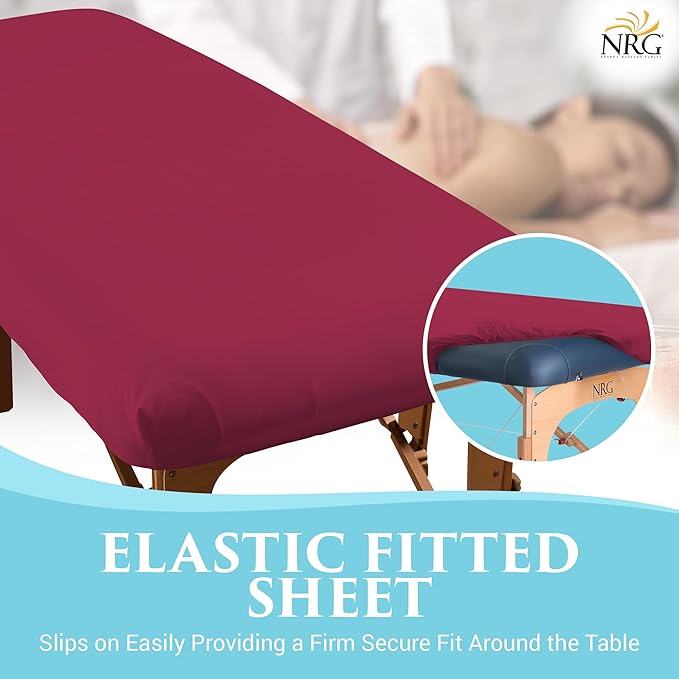 Deluxe Flannel Flat Massage Table Sheets by NRG - 100% Cotton Flannel Massage Linens - 160 GSM, 200 Thread Count - Soft Double Brushed Cotton - Oversized for Better Coverage - 63" x 100" -Color Merlot
